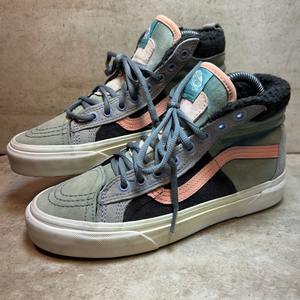 Vans Sk8-Hi MTE Scotchgard Sage Green Peach Suede Sherpa Sneakers Womens 6.5